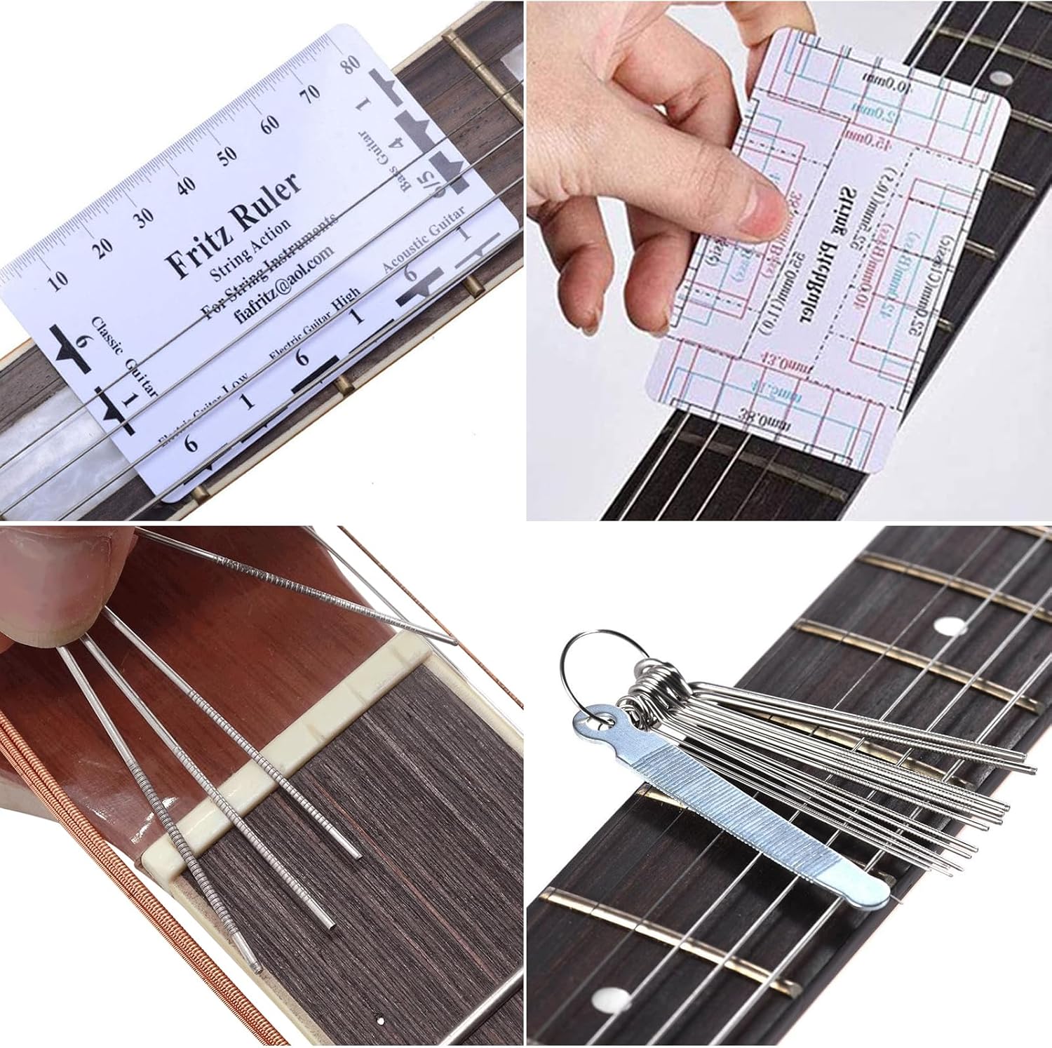Guitar Luthier Tool Set,Including Fret Crowning File,Guitar Radius Gauge,String Action Ruler Gauge,Blades Feeler Gauge,Needle File,Fingerboard Guards for Guitar and Bass Setup