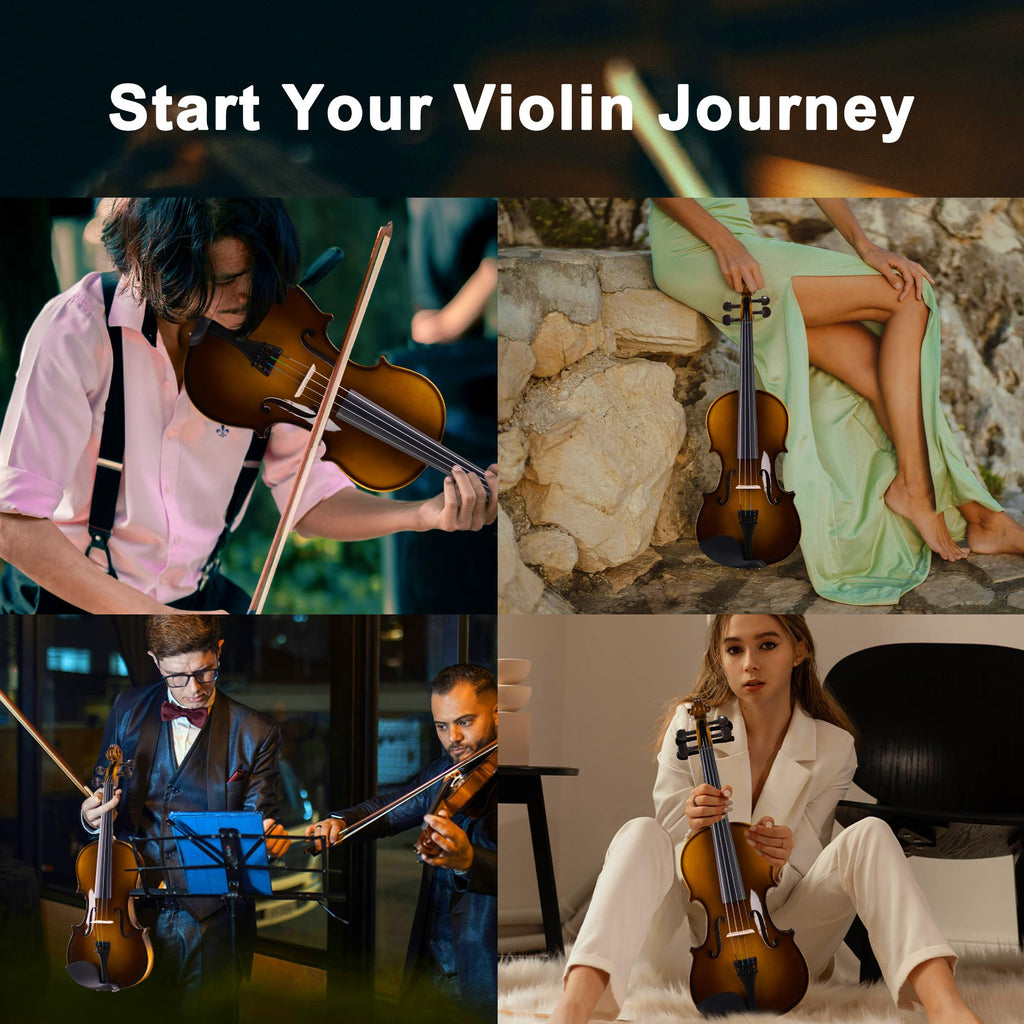 ADM Acoustic Violin for Beginner 4/4 Full Size Violin Set Solid Wood Ebony for Adult Teen Student Starter Kit with Hard Case, Shoulder Rest, Bow, Music Stand, Strings, Free Lessons (Sepia, 4/4 Size)