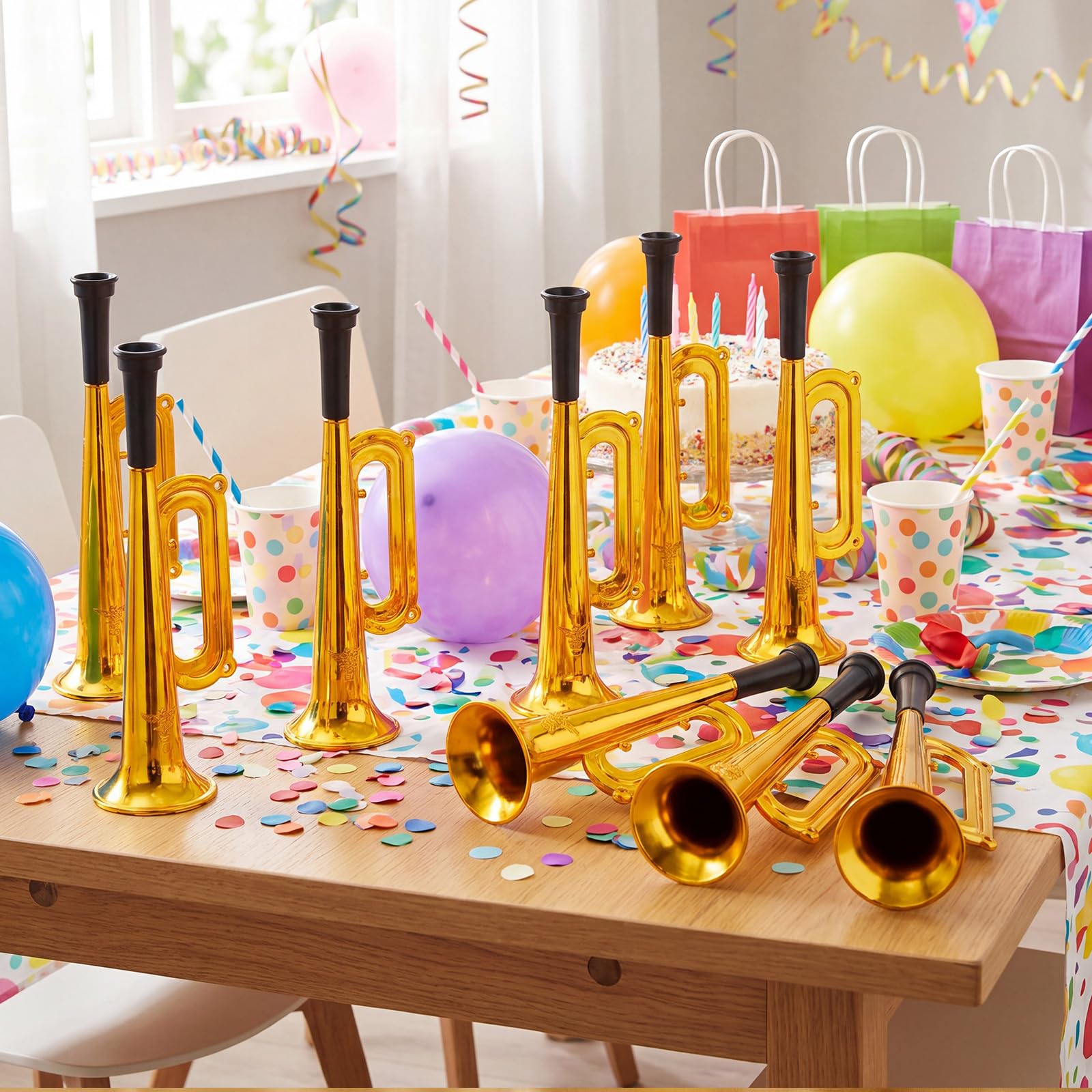 Deekin 36 Pcs 4th of July Plastic Trumpet 6 Inch Patriotic Party Favor Noise Maker Trumpet 250th Anniversary Noise Makers Musical Instruments for 4th of July Soccer Party Favors(Red, Blue, White)