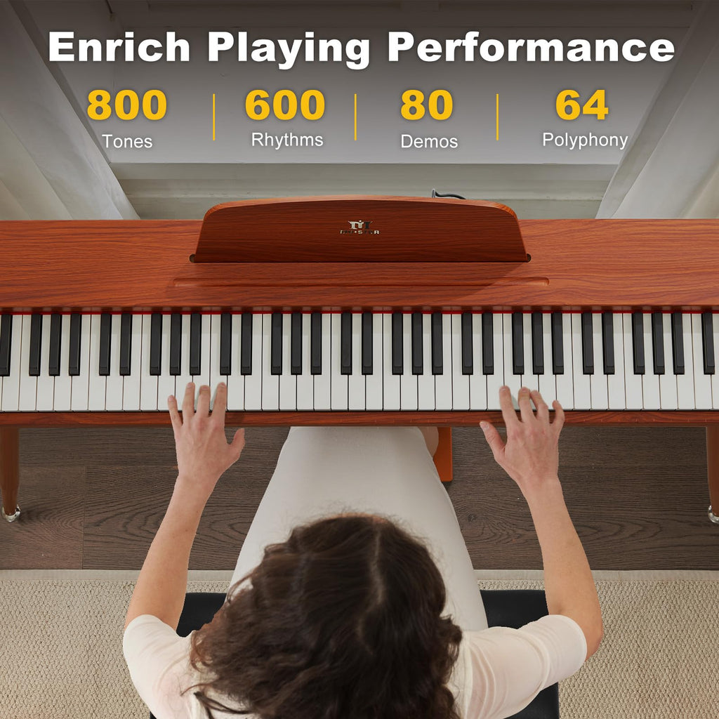 MUSTAR 88 Key Piano Keyboard with Piano Bench, Digital Piano 88 Semi Weighted Keys, Portable Electric Piano with Storage Stool, 3 Pedals, Built-In Speakers, USB/MIDI, Black