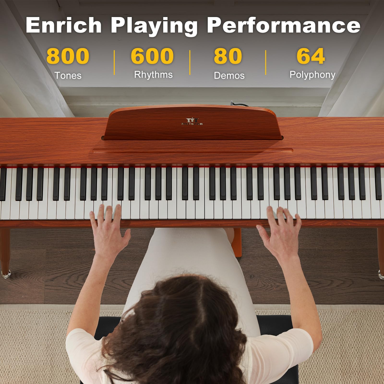 MUSTAR 88 Key Piano Keyboard with Piano Bench, Digital Piano 88 Semi Weighted Keys, Portable Electric Piano with Storage Stool, 3 Pedals, Built-In Speakers, USB/MIDI, Black