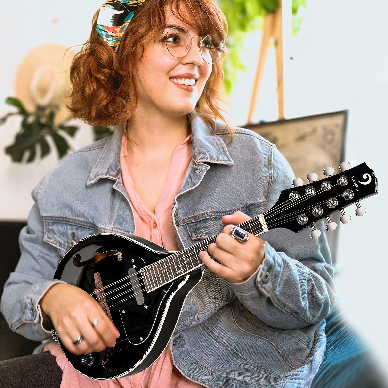 Vangoa Mandolin Musical Instrument A Style Acoustic Electric, 8 Strings Mahogany for Beginner Adults Teens, Red Burst