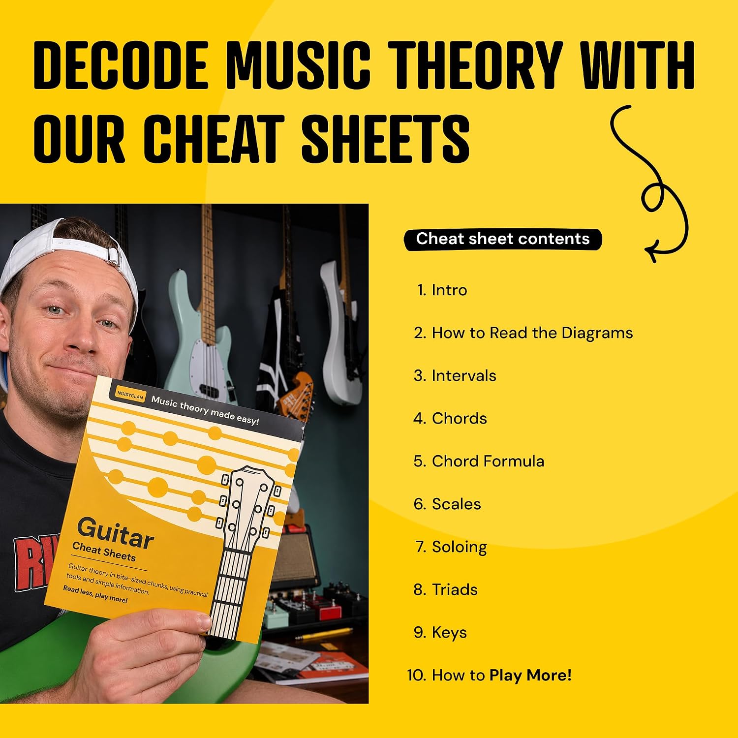 Guitar Theory Cheat Sheets 8x8": Guitar Chord, Scale & Triad Charts | Circle of fifths, anti-scratch matte lamination, reference cards, beginners, easy-read layout, practice, lessons, songwriting