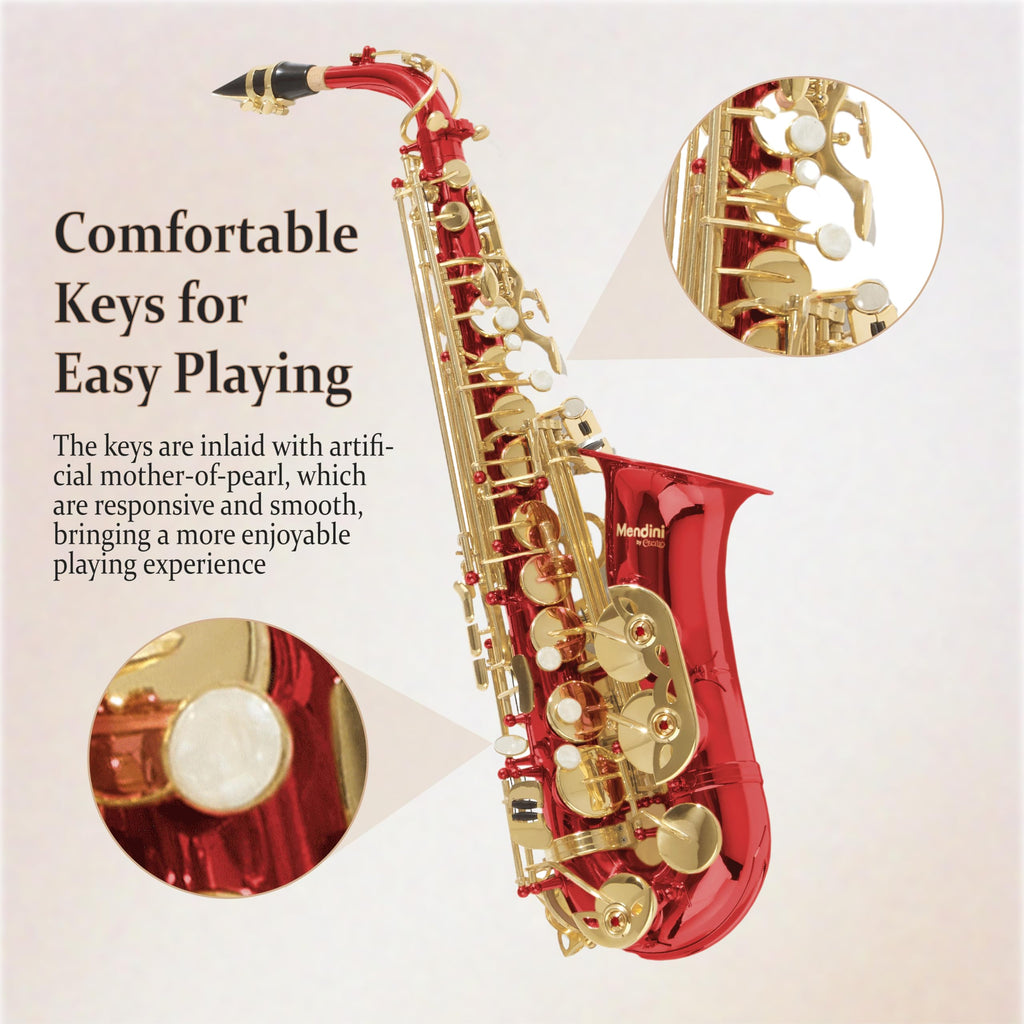 Mendini By Cecilio Alto Saxophone for Beginners, E Flat Alto Saxophone for Musicians with Tuner, Mouthpiece, Case, 10 Reeds, Grease, Cleaning Cloth & Rod, Gloves, Strap, Lesson Book (Green)