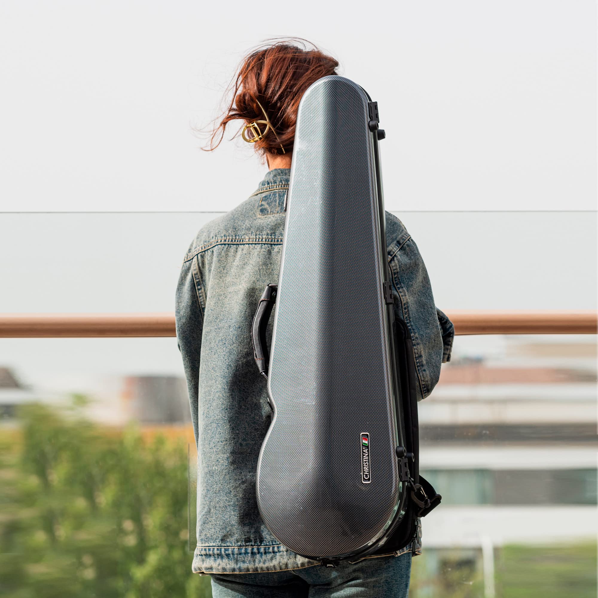 Christina violin case 4/4 Full Size Violin case High-Strength Carbon Fiber Triangle Violin Music Bag With Combination Lock and Extra Bag White Violin Hard Case (VB-Trianglee-WhiteDot spot)