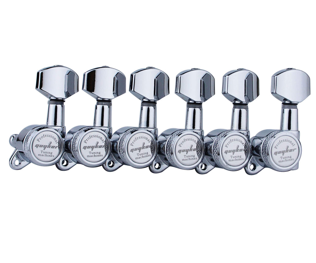 Guyker Guitar Locking Tuners (6 for Right) - 1:18 Lock String Tuning Key Pegs Machine Head with Hexagonal Handle Replacement for ST TL SG LP Style Electric, Folk or Acoustic Guitars - Chrome