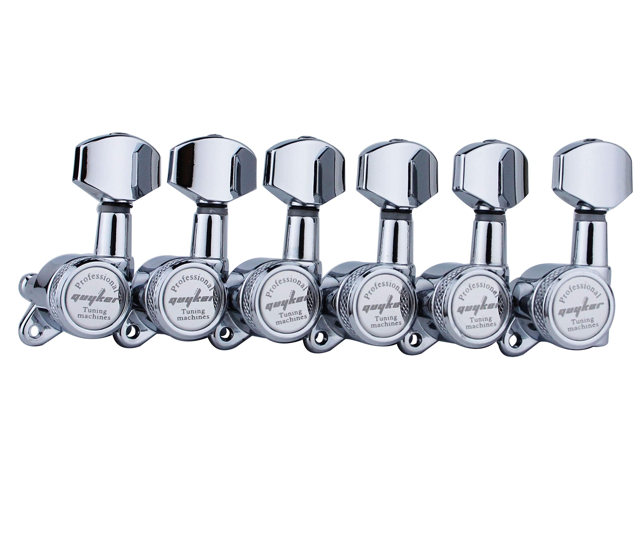 Guyker Guitar Locking Tuners (6 for Right) - 1:18 Lock String Tuning Key Pegs Machine Head with Hexagonal Handle Replacement for ST TL SG LP Style Electric, Folk or Acoustic Guitars - Chrome