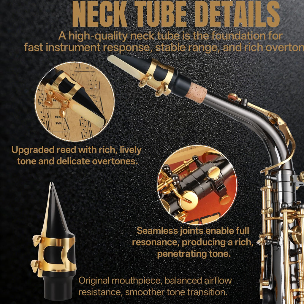 Kmise E Flat Alto Saxophone, Lightweight Saxophones for Students Beginner, Saxofon Full Kit with Portable Case, Sax Stand, Strap, Reeds, Beginner's Guides, Mute, Cleaning Kit (Gold Lacquer)