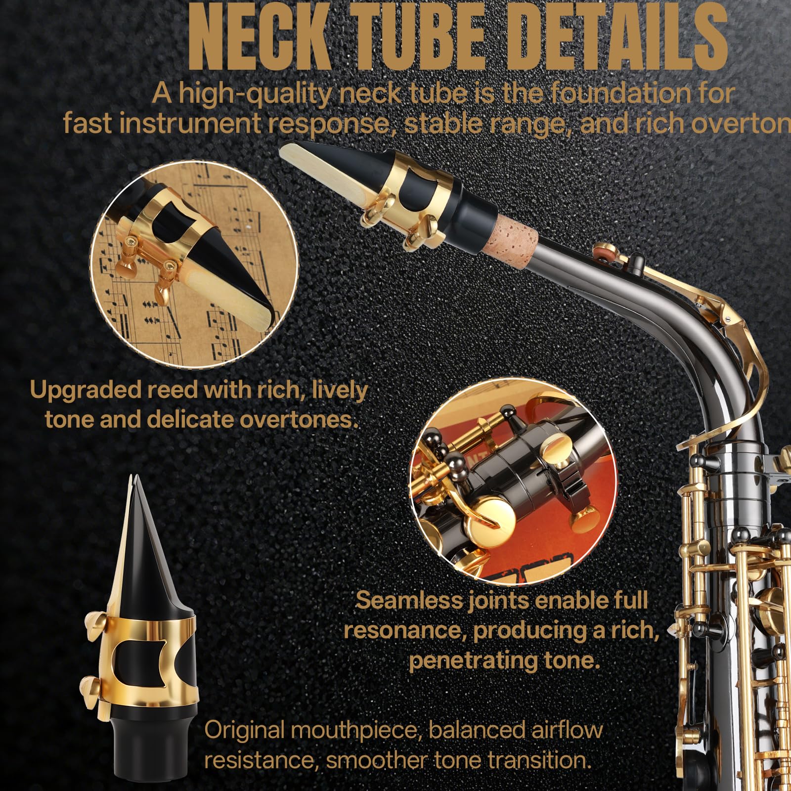 Kmise E Flat Alto Saxophone, Lightweight Saxophones for Students Beginner, Saxofon Full Kit with Portable Case, Sax Stand, Strap, Reeds, Beginner's Guides, Mute, Cleaning Kit (Gold Lacquer)
