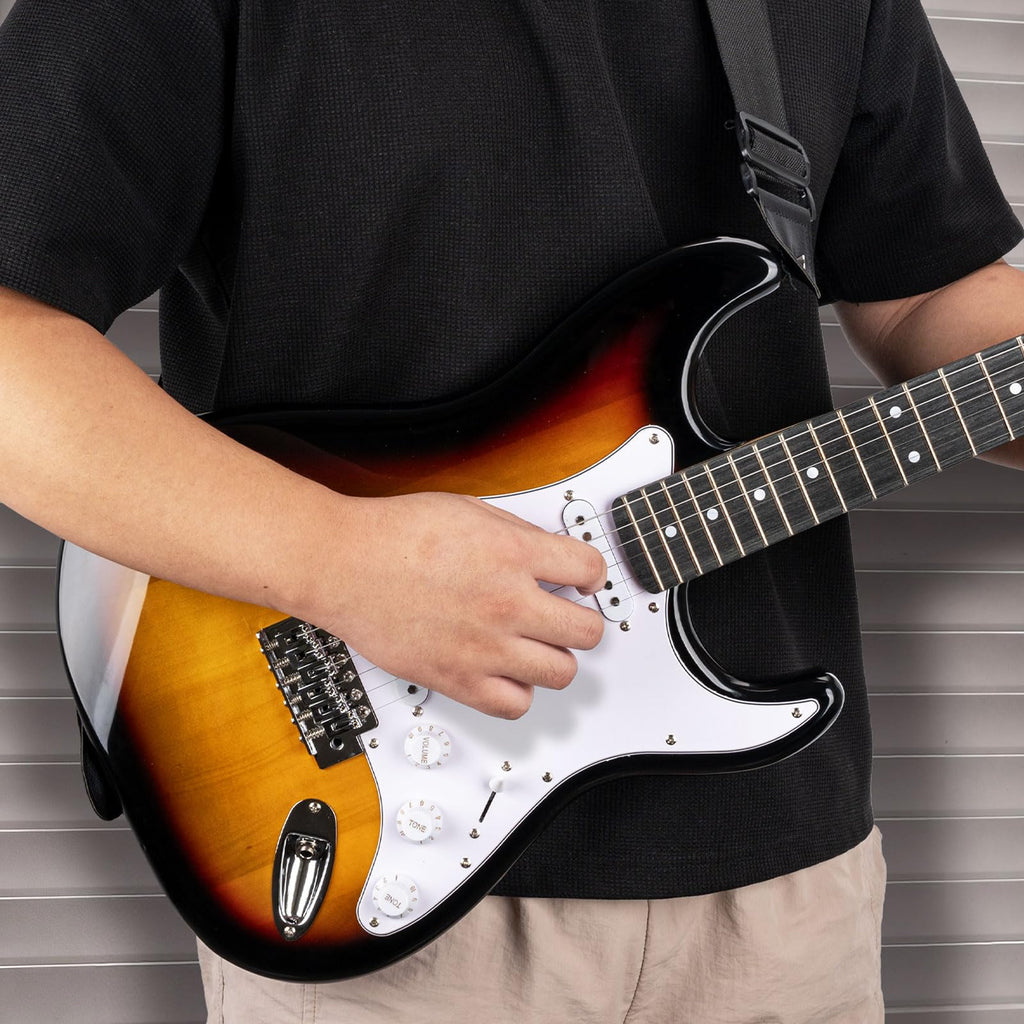 39 Inches Full Size Electric Guitar Beginner Electric Guitar Kits with 10W Amp Classic SSS Pickup Complete with Gig Bag Tuner Capo Strap Picks Guitar String Winders Black