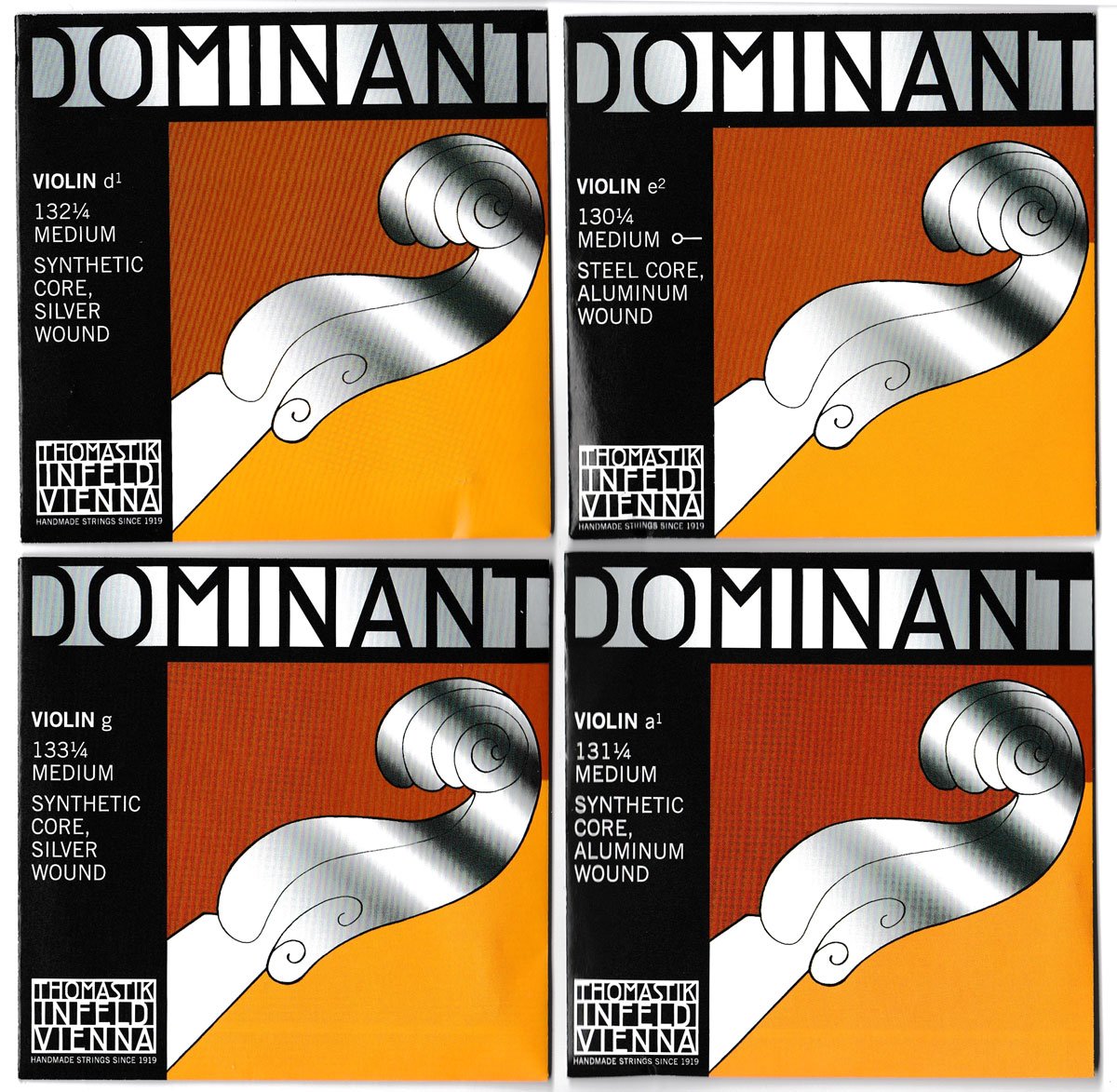 Thomastik-Infeld Dominant Violin String Set, 4/4 Size, Medium Tension - 135B - Synthetic Core A, D, G with Stainless Steel E, Removable Ball - Clear & Balanced Tone, The Reference Standard for Violin