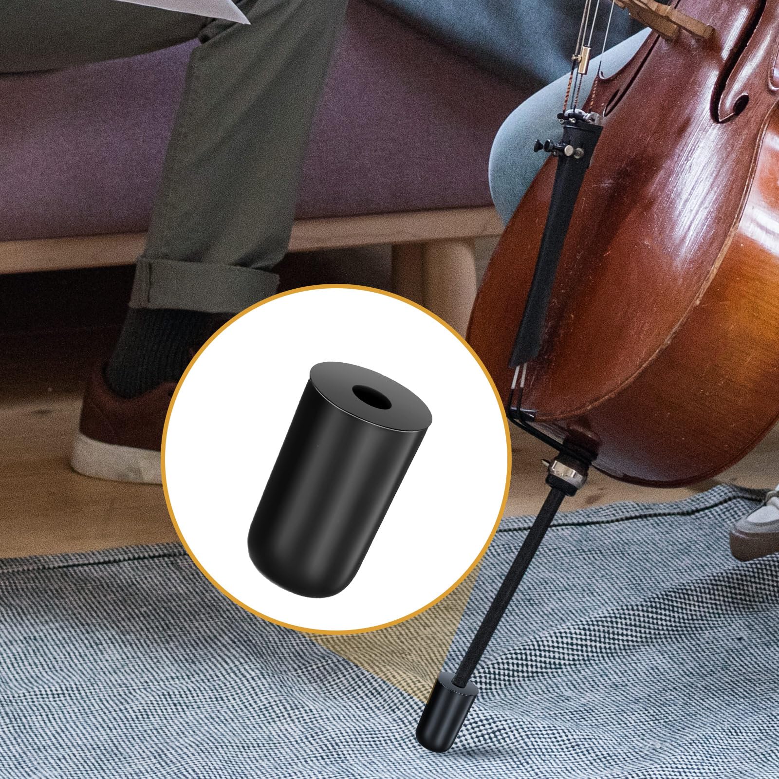 Nuanchu 4 Piece Cello Rock Stop with Strap Non Slip Endpin Anchor Set with Floor Mat, Rubber Tip Protectors for Cello Practice and Performance(Black,Plastic,)