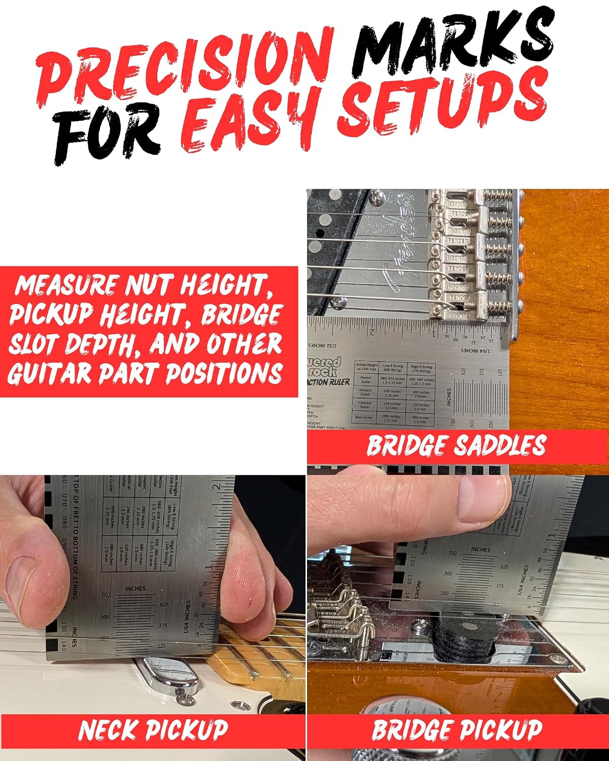 String Action Gauge for Guitar Setup - Precision String Height Ruler | Luthier Tool to Adjust Guitar Strings, Nuts and Pickups for Optimal Playability on Electric and Acoustic Guitars