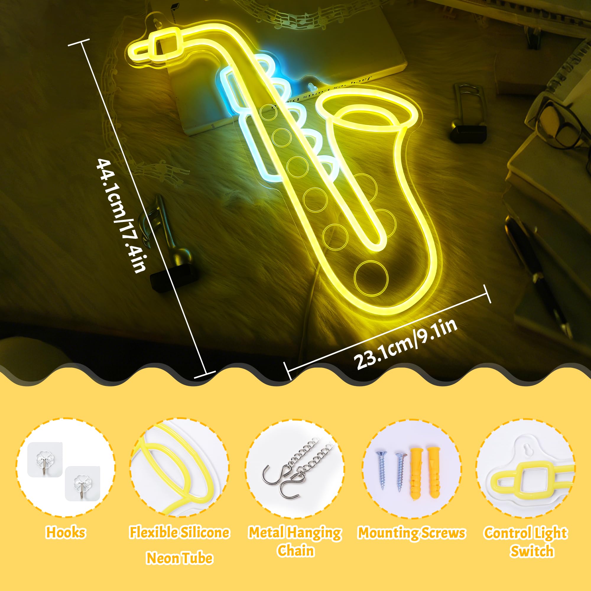 CoolGift Mart Acoustic Guitar Neon Light, Dimmable LED Guitar Neon Wall Sign USB Powered, Decorations for Bedroom Living Room Man Cave Music Studio, Gift for Guitar Players Guitarists Music Lovers