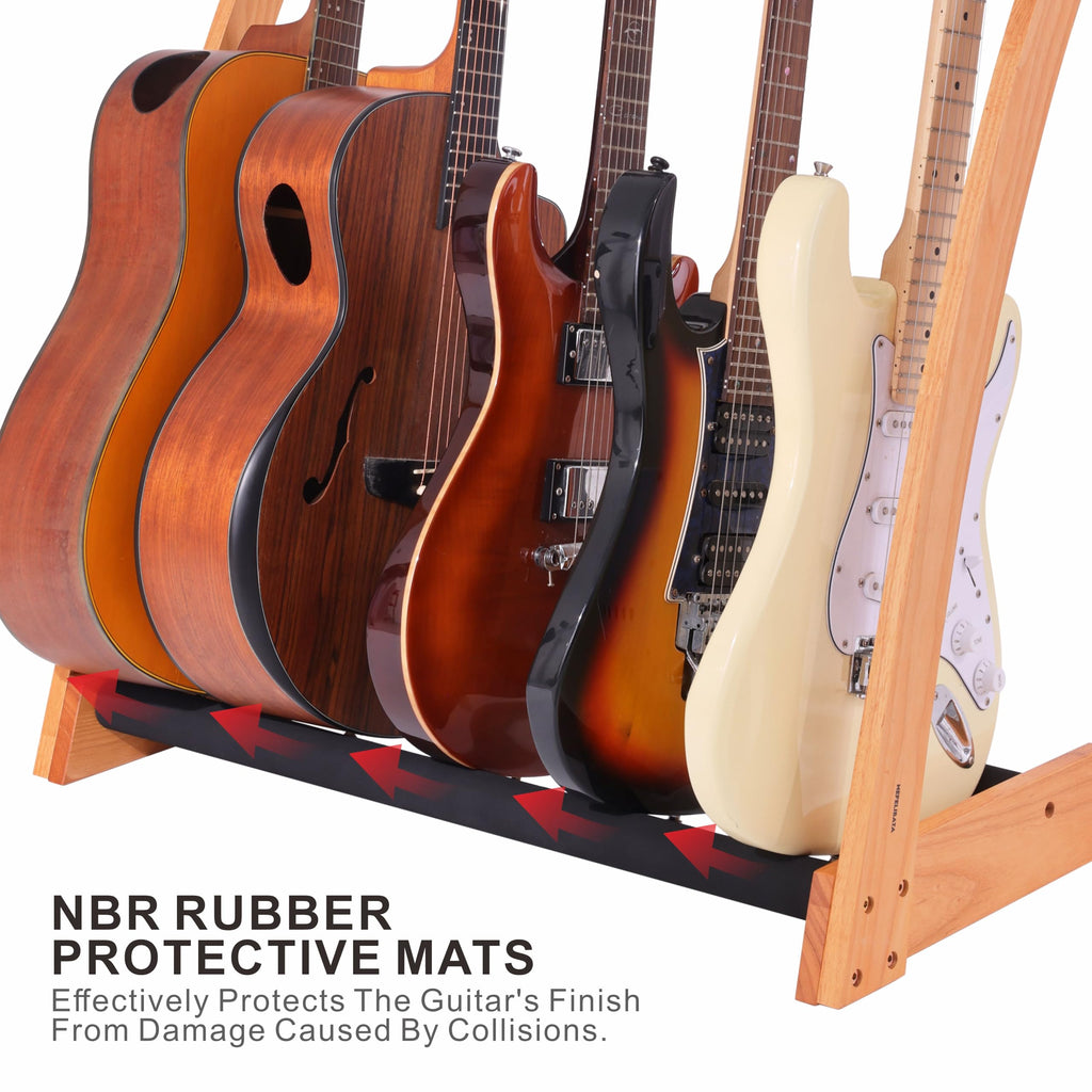 Nefelibata Guitar Stands 5 Wooden Guitar Rack Floor for Guitars and Cases, Electric, Acoustic, Bass Guitars, Cellos, German Ash