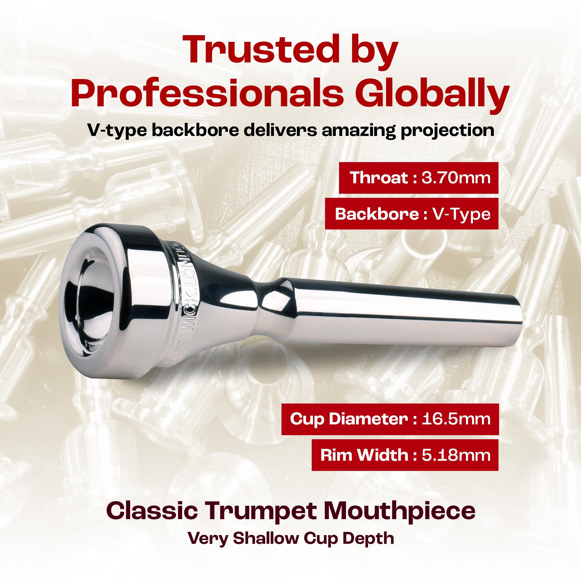 Denis Wick Classic Trumpet Mouthpiece Silver Plated, 5882-3 - Barrel Backbore for Balanced Airflow and Tone - Trumpet Accessories for Effortless Articulation 16.75 x 5.05 x 3.7mm