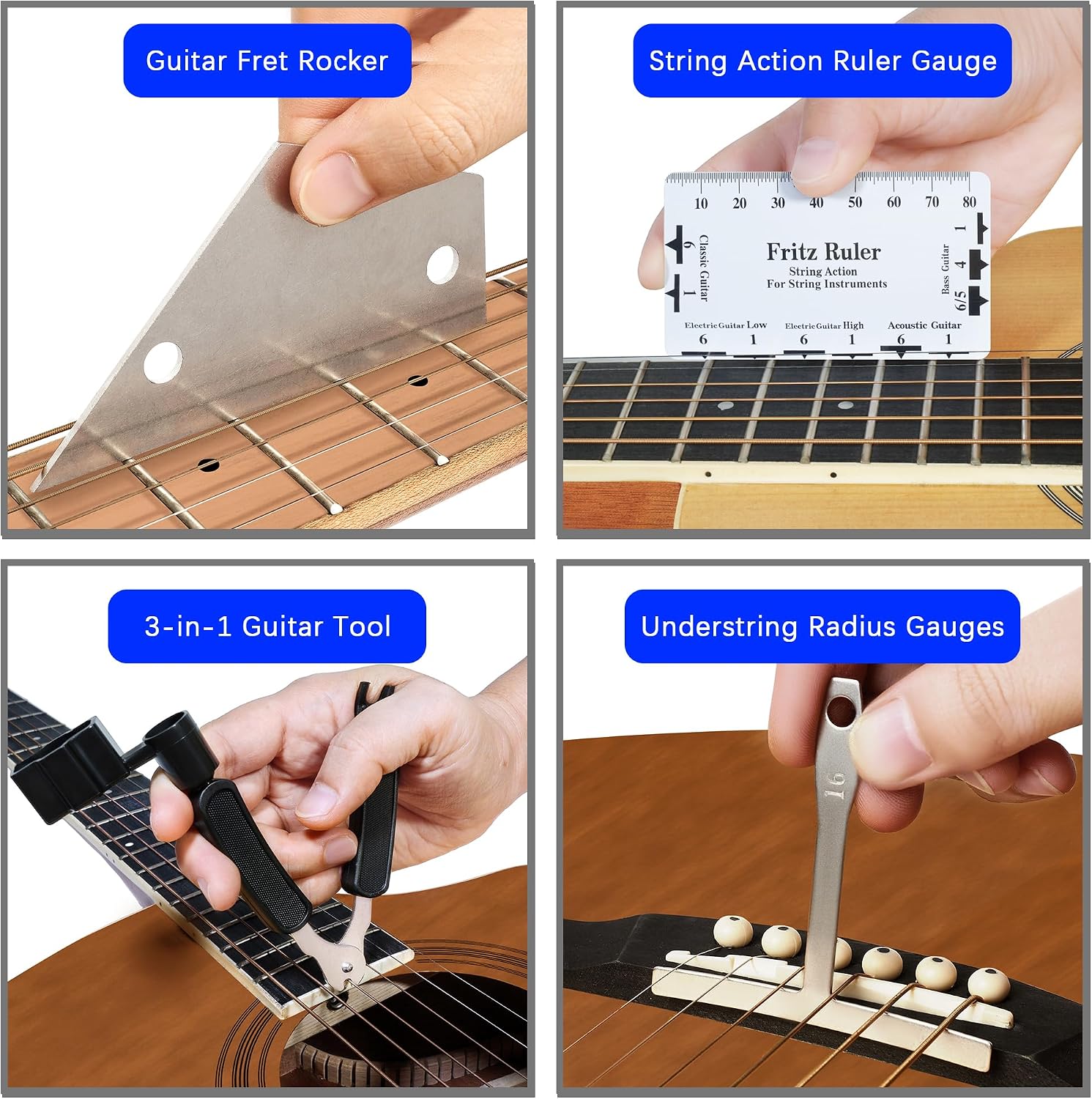 Guitar Setup Tool Kit with Carry Bag for Bass Ukulele Banjo | Guitar Repairing Maintenance Set Up Kit with Measuring Ruler Gauges Files Wrenches for Luthiers Beginners Music Enthusiasts