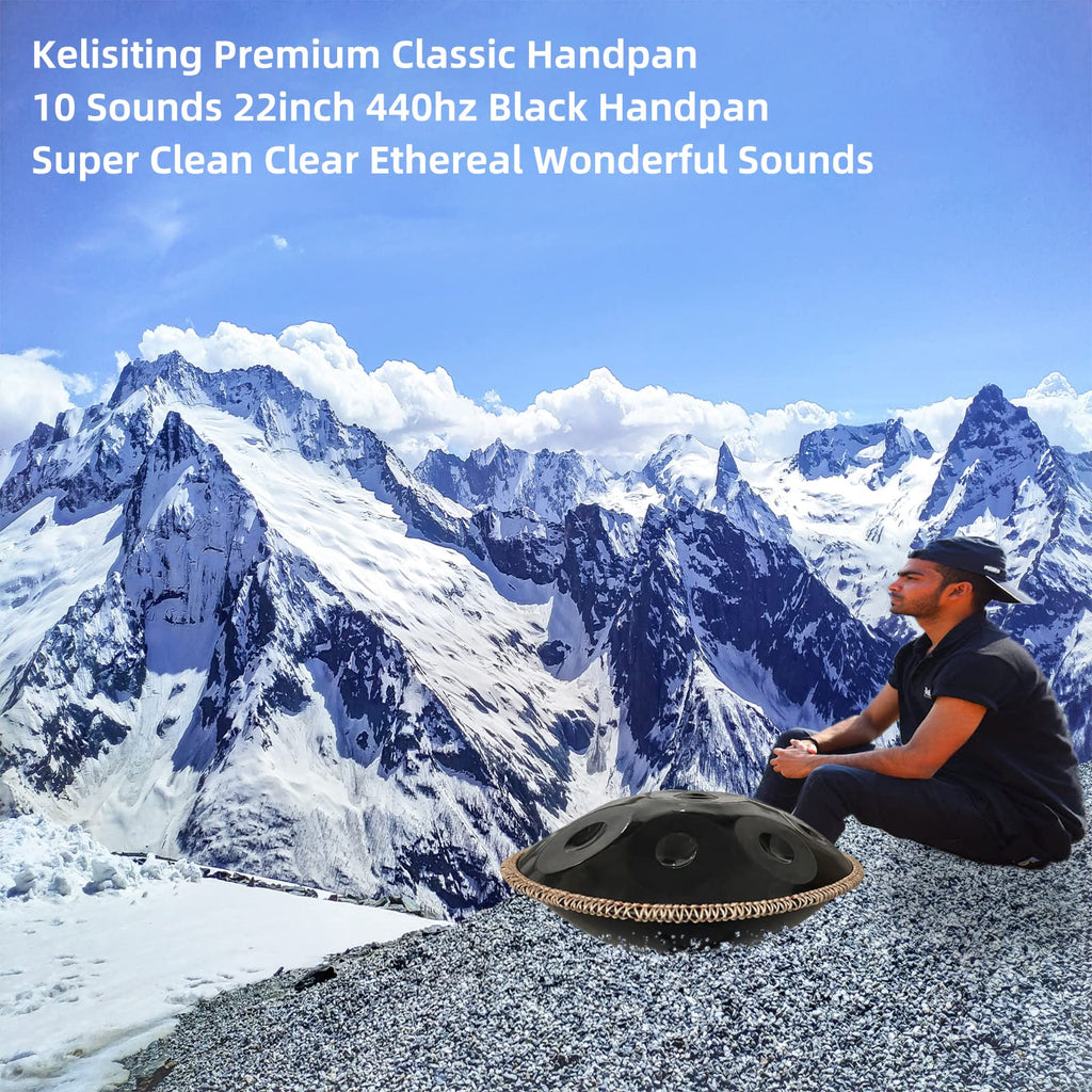 Handpan Drum 22 Inches D Minor Kurd, 432Hz 10 Notes Hand Drum Instrument, Premium Steel Drum, Handpan Instrument for Adults (Gold)