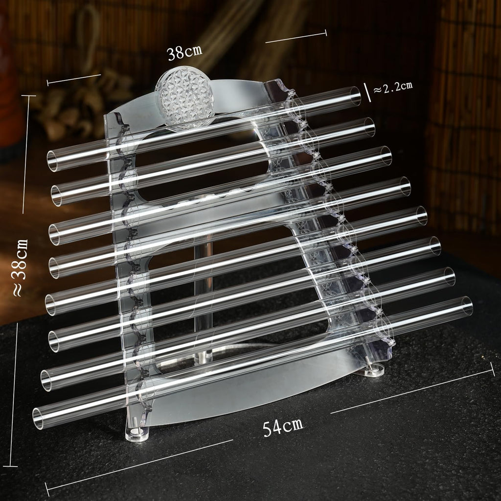 CVNC 432HZ 8 Note CDEFGABC Quartz Crystal Singing Harp with Flower of Life Pattern Including Bracket Alumina Carrry Case for Sound Bath and Meditatiion