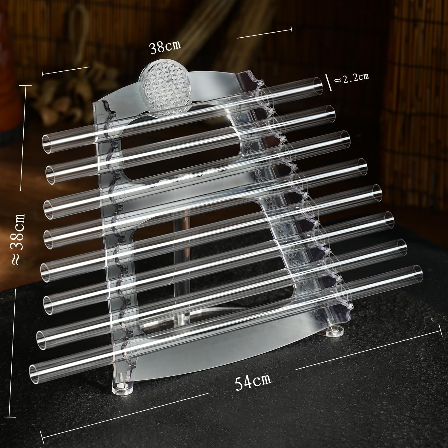 CVNC 432HZ 8 Note CDEFGABC Quartz Crystal Singing Harp with Flower of Life Pattern Including Bracket Alumina Carrry Case for Sound Bath and Meditatiion