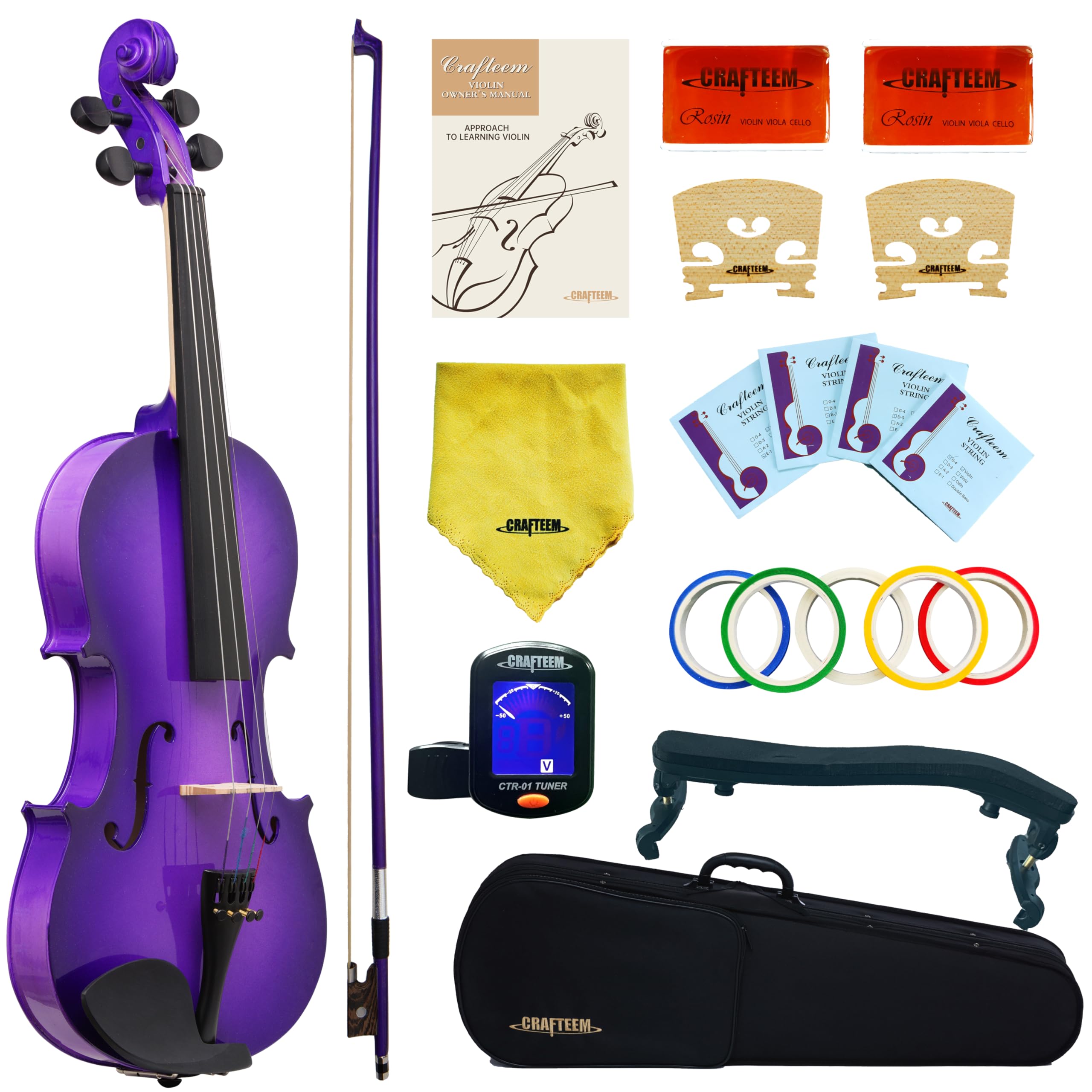 Crafteem Spruce and Maple Solid Wood Violin Outfit for Beginner Kids & Adults -Craft Your Perfect Sound and Begin Your Musical Journey with Confidence. (Glossy Antique, 1/2)