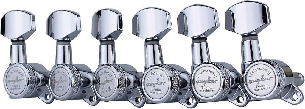 Guyker Guitar Locking Tuners (6 for Right) - 1:18 Lock String Tuning Key Pegs Machine Head with Hexagonal Handle Replacement for ST TL SG LP Style Electric, Folk or Acoustic Guitars - Chrome