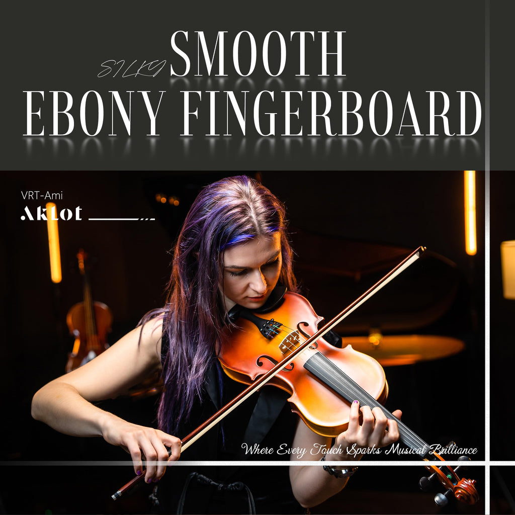 AKLOT Handcrafted Full Size Violin: Solid Wood Matte Fiddle, Acoustic Beginner 4/4 Violin Kit with Hard Case, Lesson Book, Bow, Shoulder Rest, Extra Strings, Tuner, Fretboard Stickers (VRT-AmiCS)