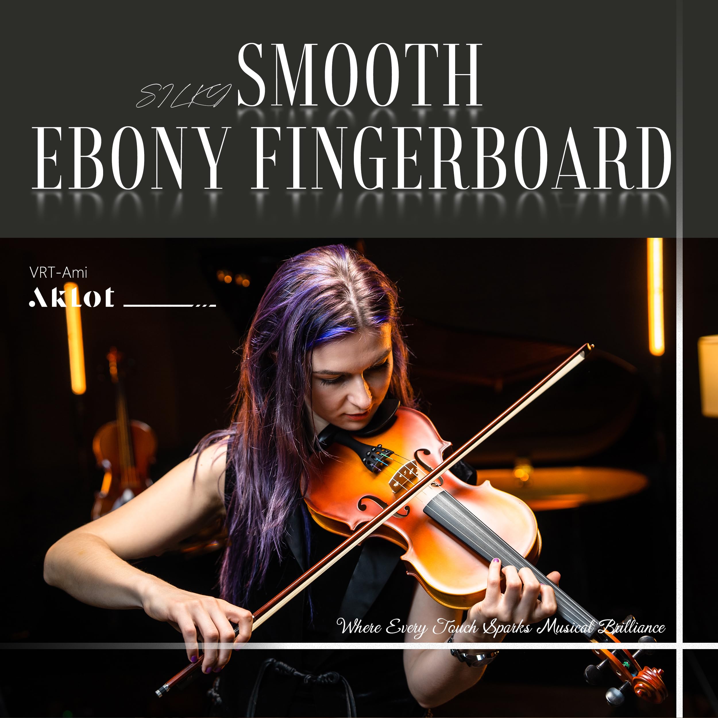 AKLOT Handcrafted Full Size Violin: Solid Wood Matte Fiddle, Acoustic Beginner 4/4 Violin Kit with Hard Case, Lesson Book, Bow, Shoulder Rest, Extra Strings, Tuner, Fretboard Stickers (VRT-AmiCS)