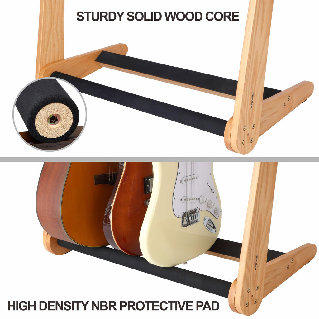 Nefelibata Multi-Purpose Guitar Stands 5 Wooden Guitar Rack Floor Stand for Guitars and Cases, Electric Guitars, Acoustic Guitars, Bass Guitars, Cellos - German Ash (Yellowish Brown)