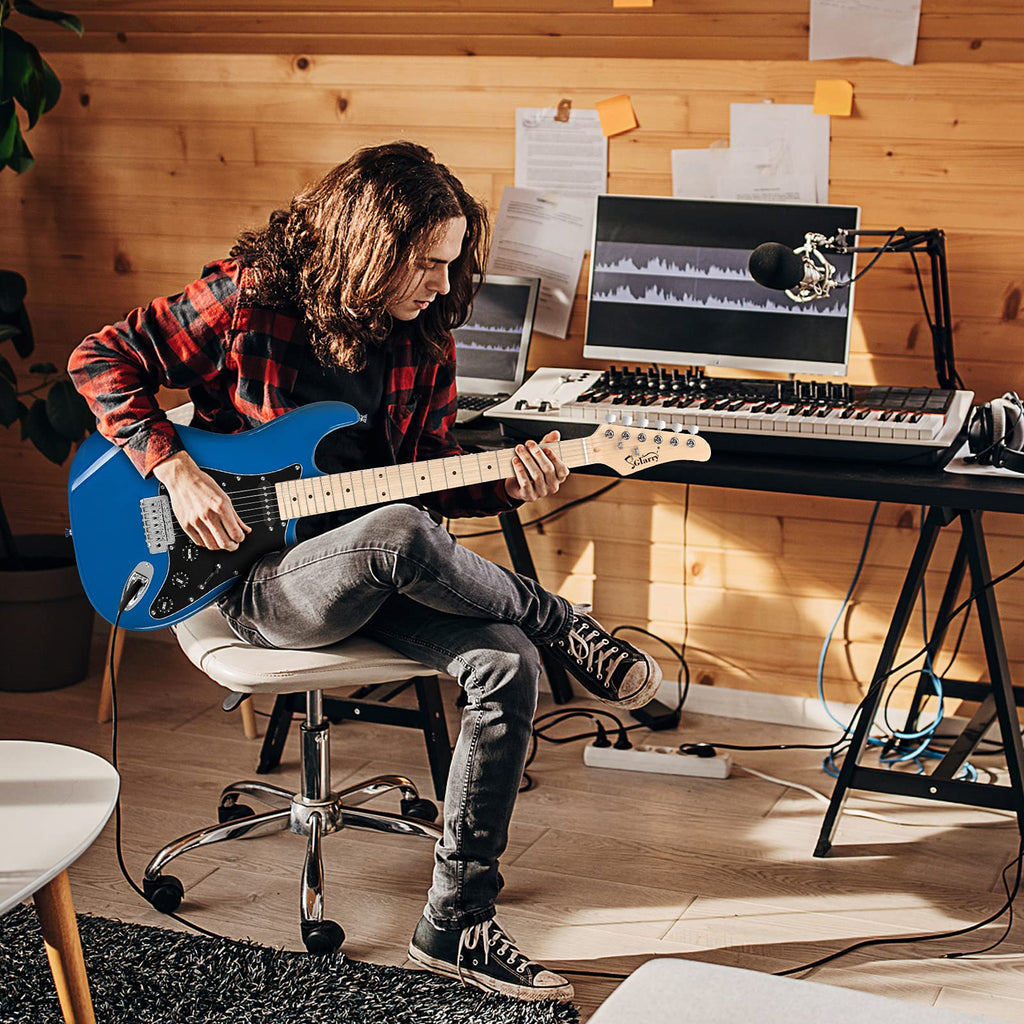 GLARRY Full Size Electric Guitar for Music Lover Beginner with 20W Amp and Accessories Pack Guitar Bag (GREEN, Left Handed 39")