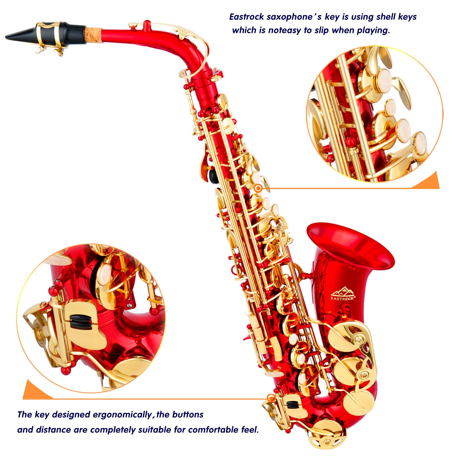 EASTROCK Black/Golden Alto Saxophone E Flat Sax Full Kit for Students Beginner with Carrying Case,Mouthpiece,Mouthpiece Cushion Pads,Cleaning Cloth&Cleaning Rod,White Gloves,Neck Strap
