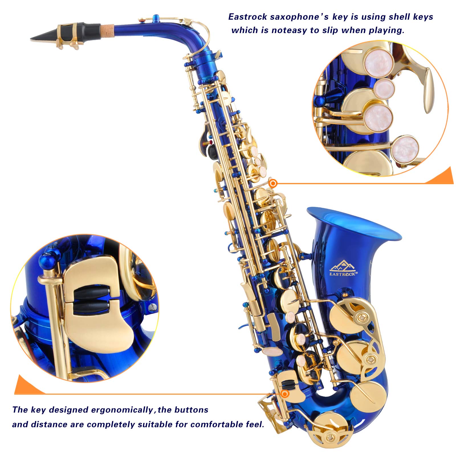 EASTROCK Black/Golden Alto Saxophone E Flat Sax Full Kit for Students Beginner with Carrying Case,Mouthpiece,Mouthpiece Cushion Pads,Cleaning Cloth&Cleaning Rod,White Gloves,Neck Strap