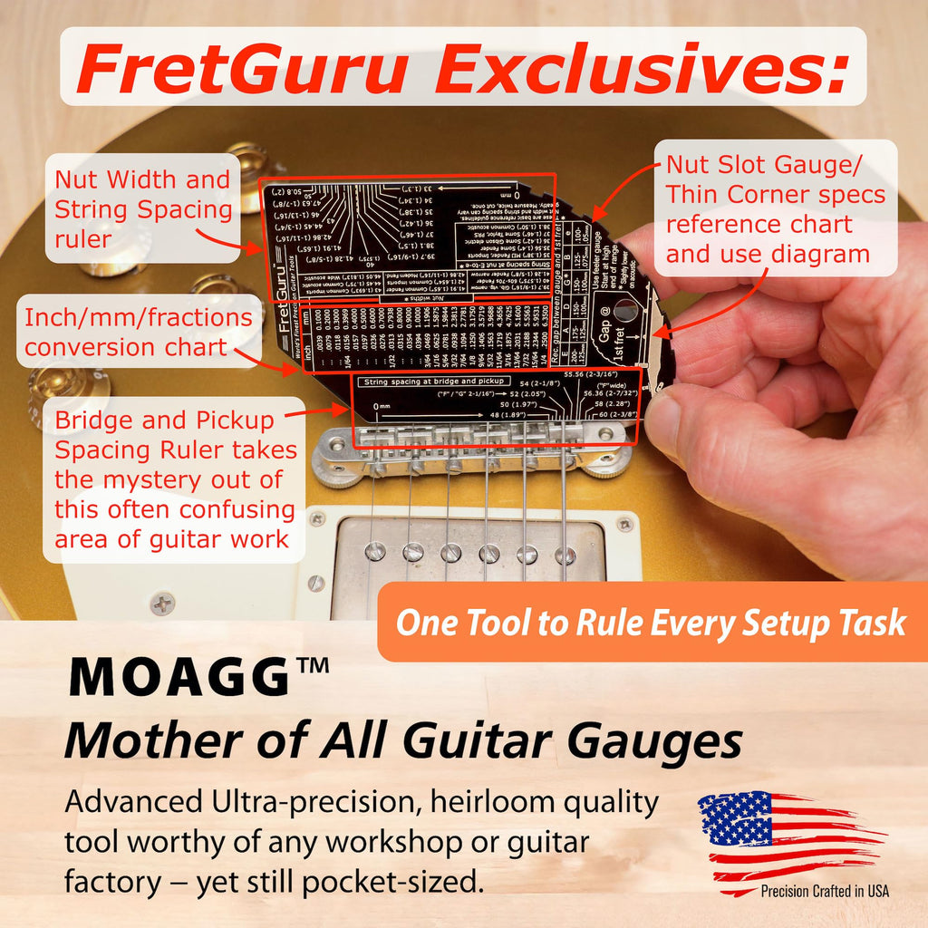 String Action Gauge Guitar Fret Ruler Precision Fret Rocker Precise CNC Machined, Diamond Honed, Polished Edge Guitar String Height Gauge Luthier Tool with Genuine Leather Case | Precision .010" increments, Laser etched markings, Luthier tool for guitar s