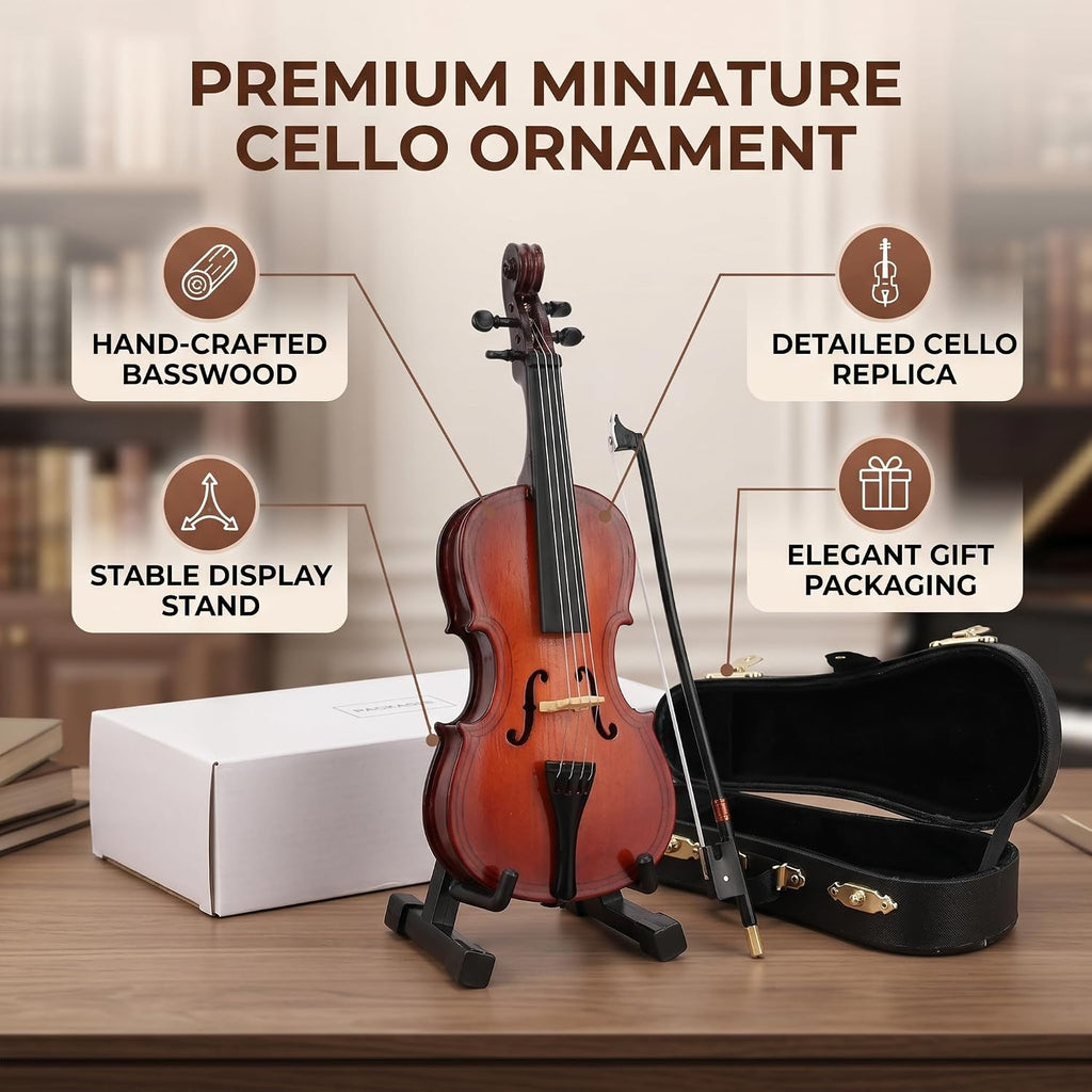 Miniature Cello, 5.5in Mini Cello Model with Stand Wooden Musical Instrument Model Hobby Collectibles Home Ornaments