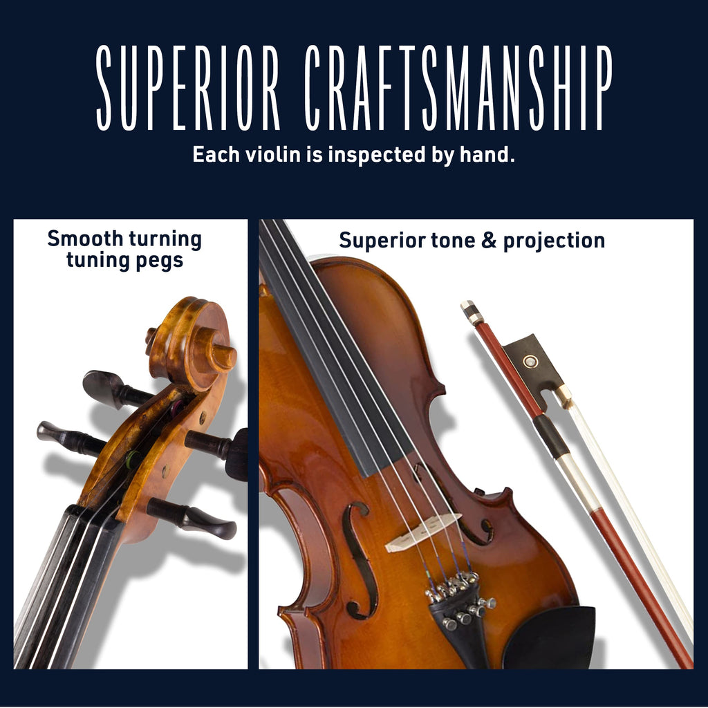Cecilio 4/4 Full-Size Left-Handed Violin, Solid Spruce Top & Maple Body Professional Fiddle Set Includes Hard Case, 2 Bows, Rosin, Bridges & Extra Strings