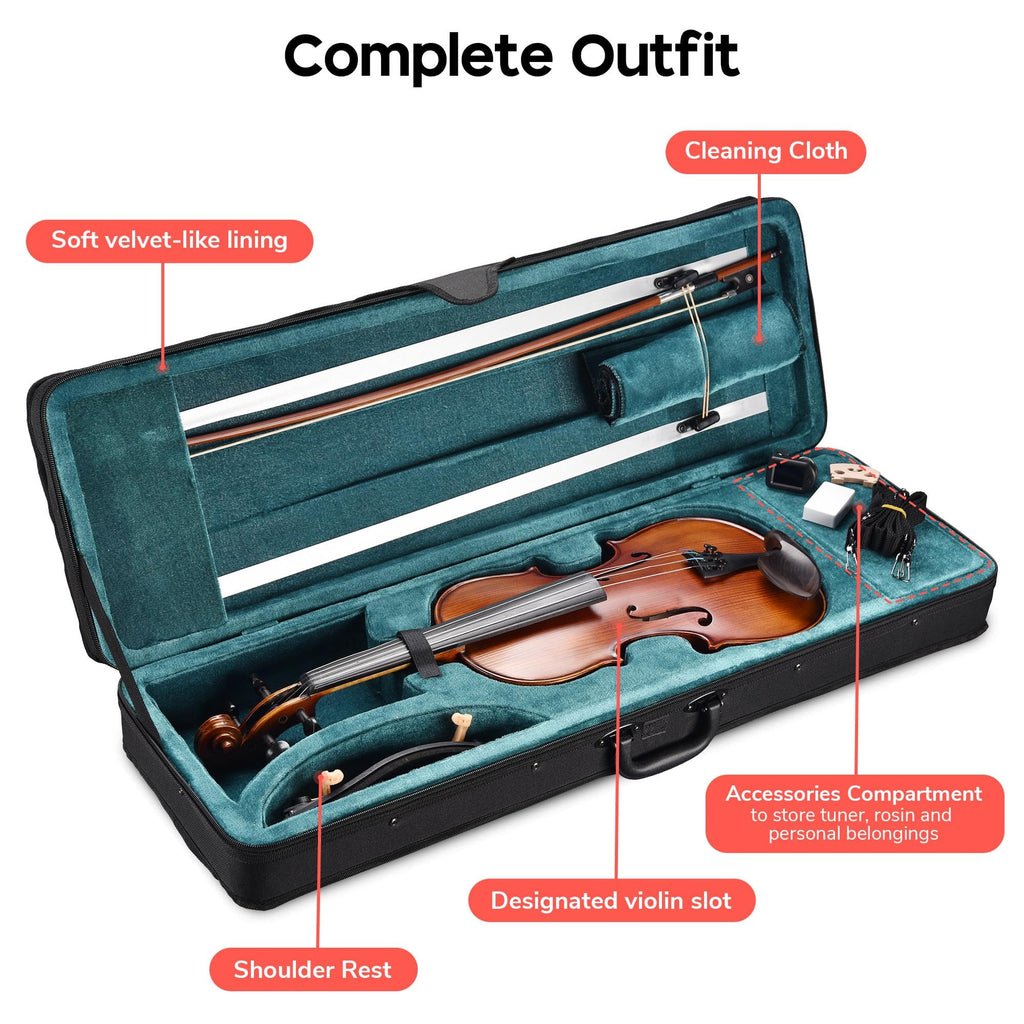 AW Solid Wood Violin 4/4 Full Set Fiddle Beginner Violin Full Size Stradivari Copy Style with Carry Case Bow Rosin Shoulder Rest for Student Adults Starter Kit