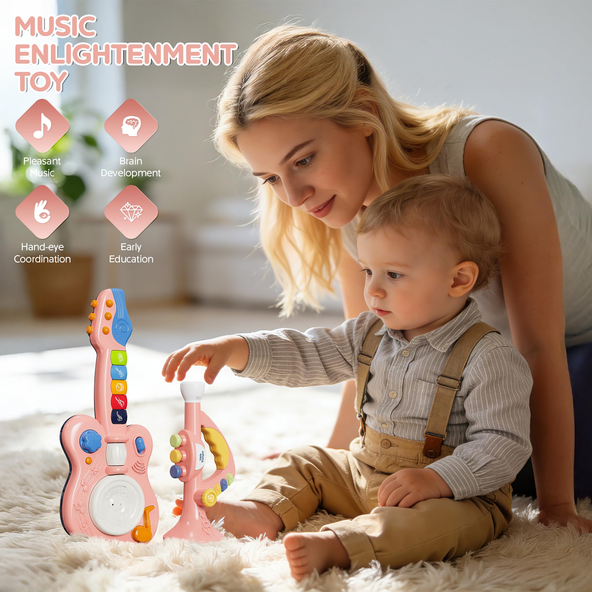 Generic Toddler Musical Trumpet Toy for Kids - 2026 Upgraded Musical Enlightenment Instrument Toy, Develops Musicality, for Boys Girls Ages 3 4 5 6 7 8, Pink