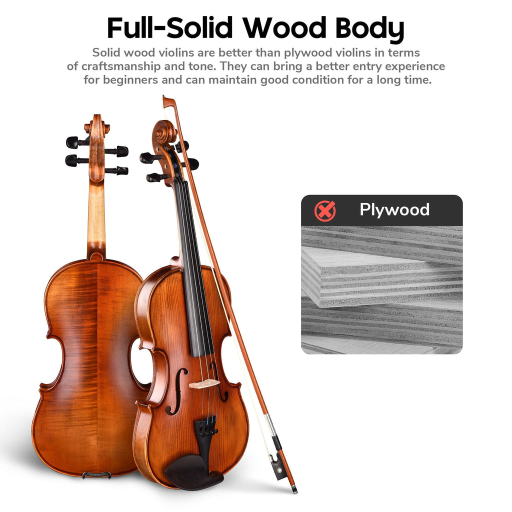 AW Solid Wood Violin 4/4 Full Set Fiddle Beginner Violin Full Size Stradivari Copy Style with Carry Case Bow Rosin Shoulder Rest for Student Adults Starter Kit