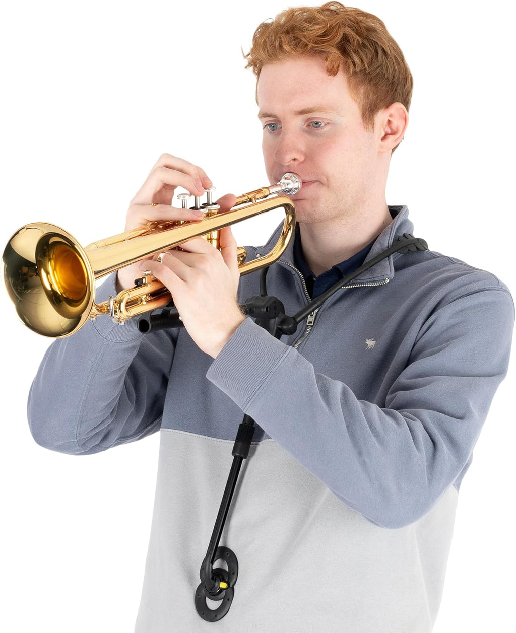JazzLab Trumpet Holder Medium Size - Black, Plastic & Aluminium - B Flat Trumpet Support - Compact & Foldable - Comfortable for Sitting, Standing or Marching