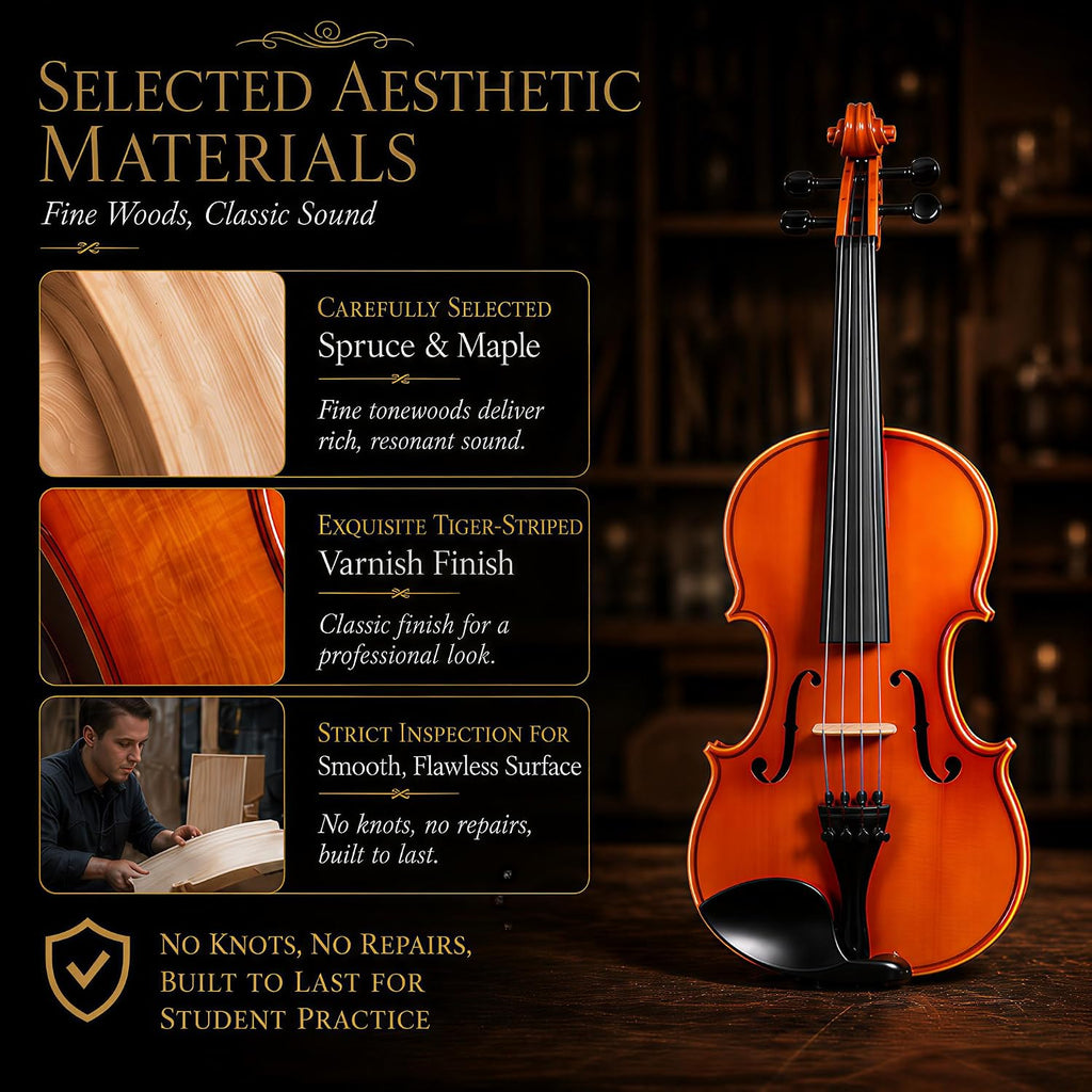Handcrafted Solid Wood Violin 4/4 Full Size, Acoustic Fiddle with Gradient Finish, Ebony Fingerboard & Fittings, High-End Full Size Violin Kit with Ebony Bow, Alice Strings, and Deluxe Case