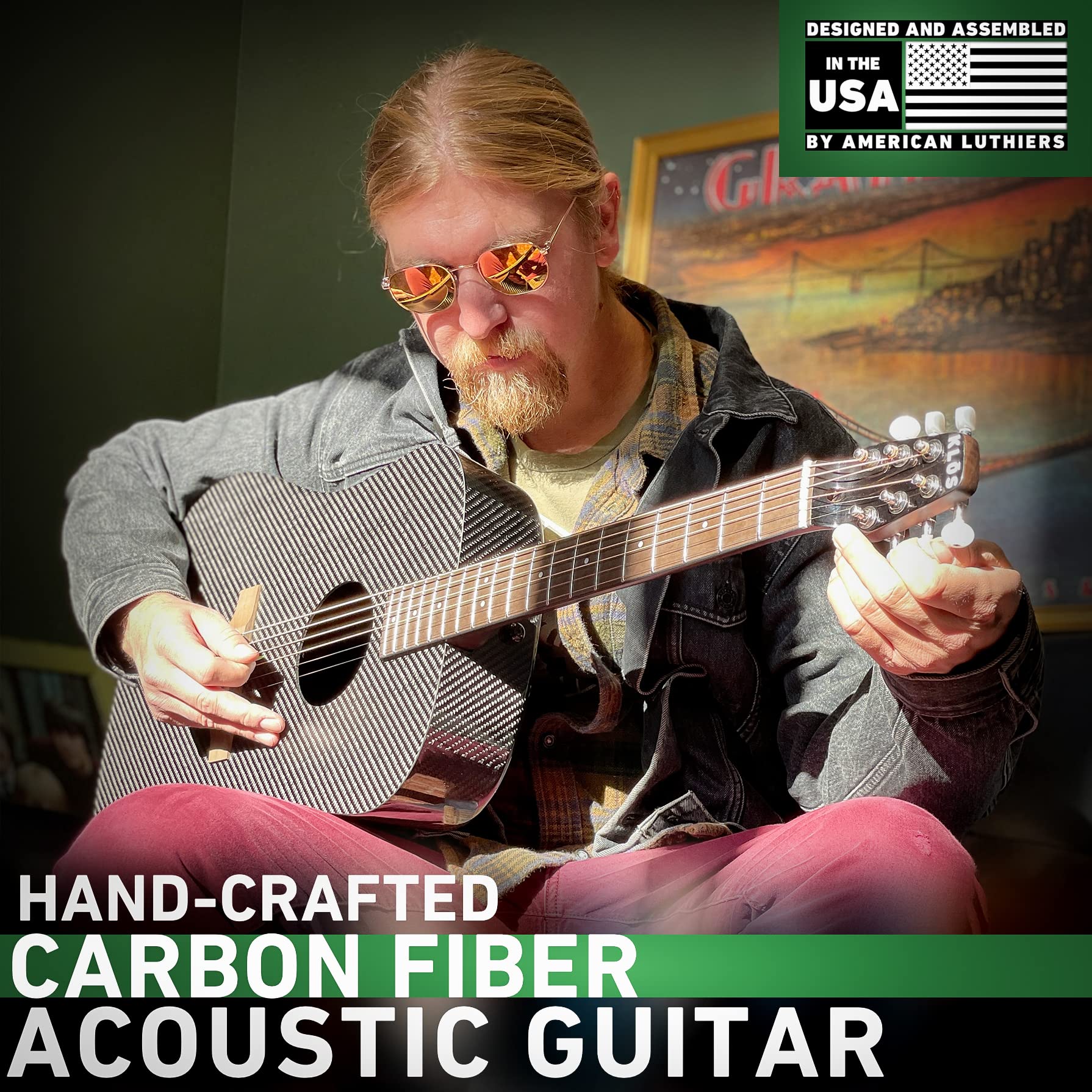 KLOS Full Size Guitar, Durable Carbon Fiber Acoustic Electric Guitar - Black with Gig Bag, Strap, Capo and more