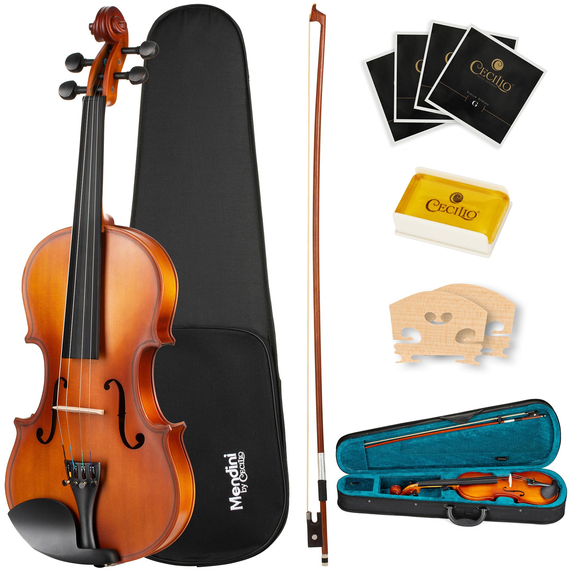 Mendini by Cecilio 14 Inch Solid Wood Viola Set for Beginners - Hand Carved Acoustic Viola Kit with Hard Case, Bow, Rosin, Bridge and Extra Strings
