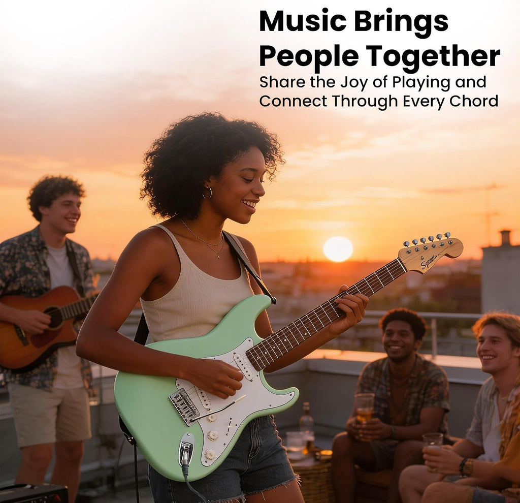 Fender Squier Stratocaster Electric Guitar - Surf Green Bundle with Fender Frontman 10G Amplifier, Gig Bag, Cable, Strap, Picks, and Austin Bazaar Instructional Video