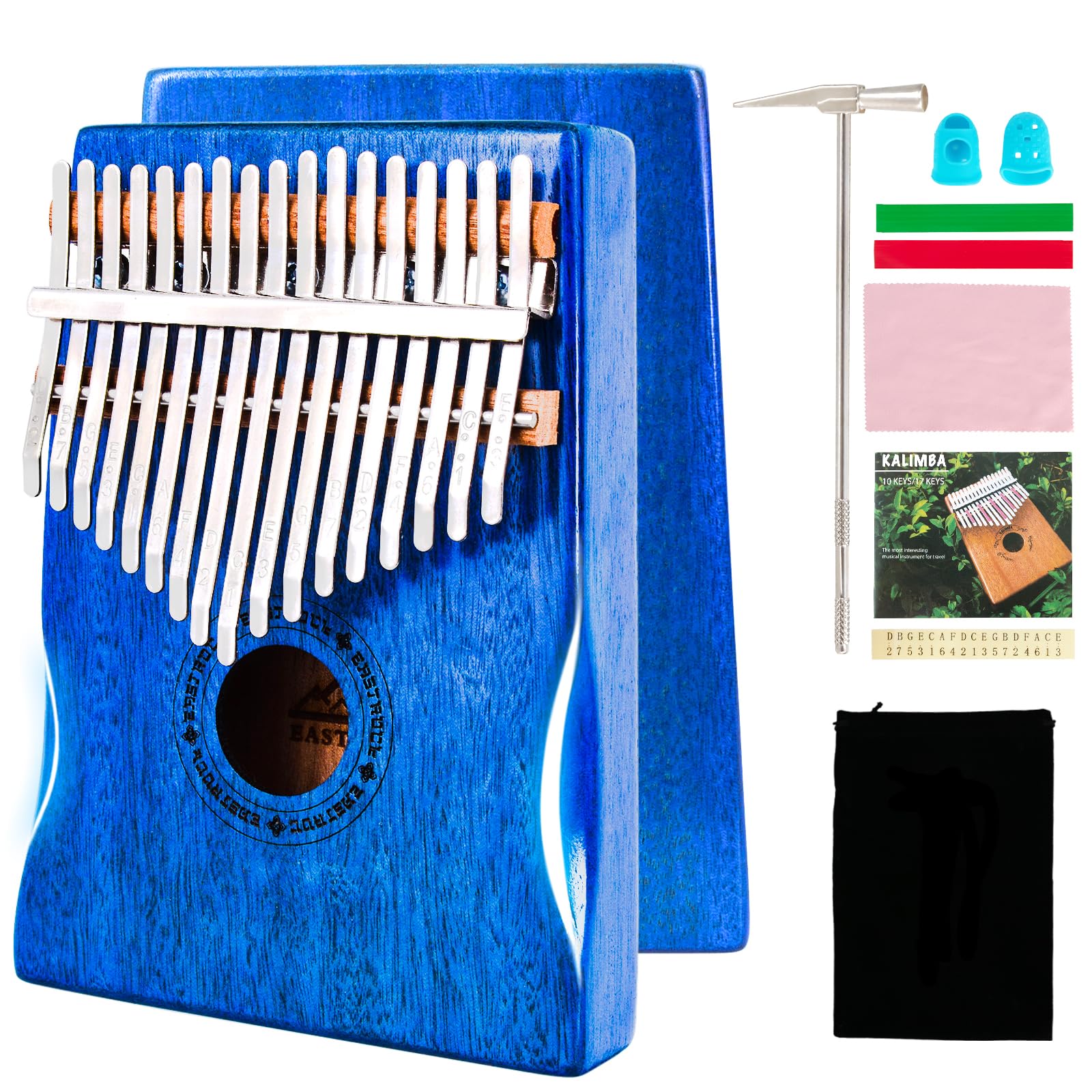 EASTROCK 17 Key Electric Kalimba Thumb Piano Built-in Pickup Professional Electric Kalimba Finger Piano for Kid Adults Beginners Professional (Mahogany Hand Rest EQ)