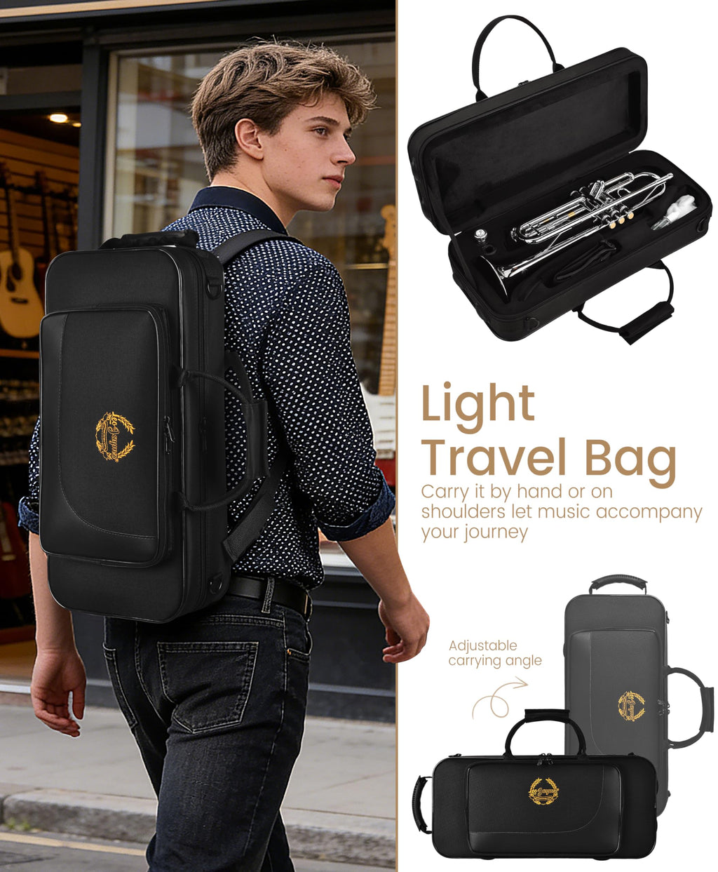 Leo Jaymz Bb Trumpet for Beginners, Brass Student Trumpet Kit with Case, 7C Mouthpiece, Cleaning Kit, Standard B Flat Instrument,Nickel
