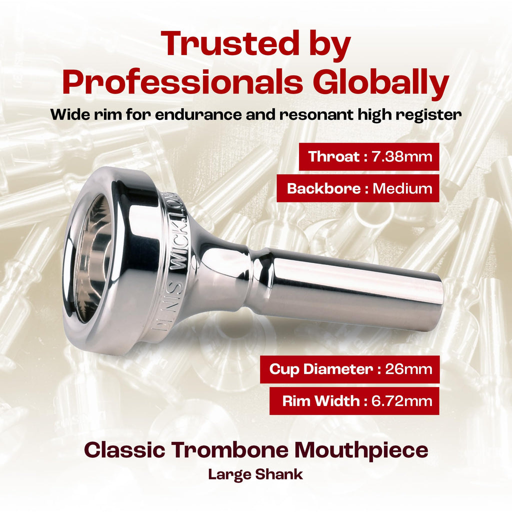 Denis Wick Classic Trombone Mouthpiece Silver Plated, 5880-4AL - Barrel Backbore for Balanced Tone & Smooth Response - Large Shank Fitting Trombone Accessory for Easy Articulation - 26 x 6.72 x 7.38mm