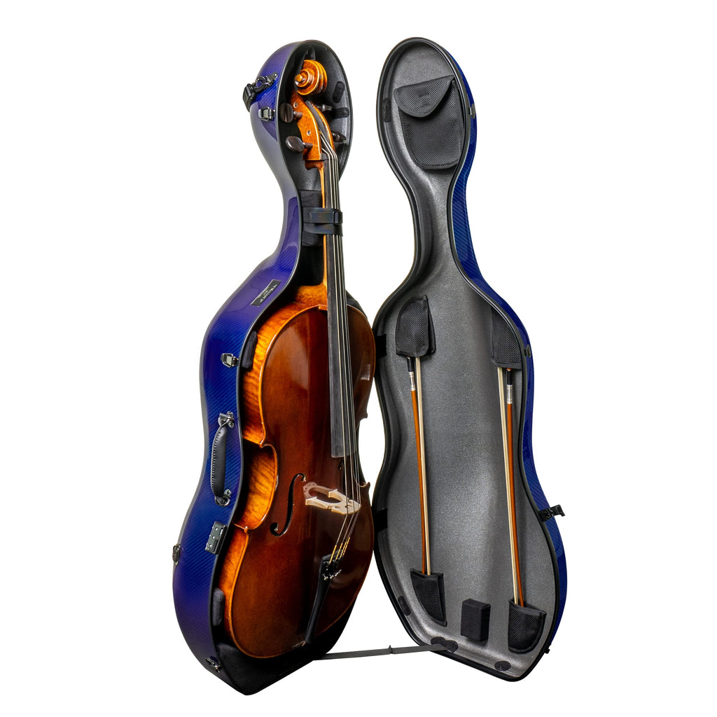 MI&VI CC-9001 Pure 100% Carbon Fiber Cello Case (Full Size) 4/4 with Wheels | Carry Straps | 8lb Lightweight | Tough Shell (3K Blue)