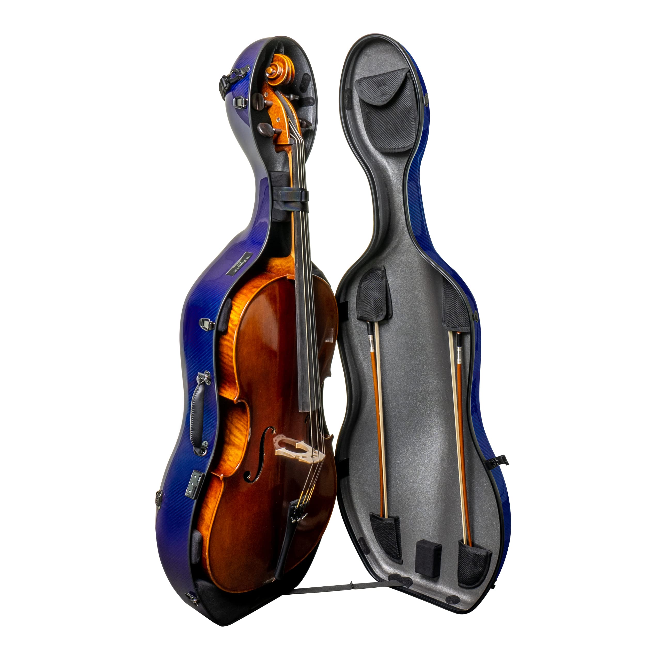 MI&VI CC-9001 Pure 100% Carbon Fiber Cello Case (Full Size) 4/4 with Wheels | Carry Straps | 8lb Lightweight | Tough Shell (3K Blue)