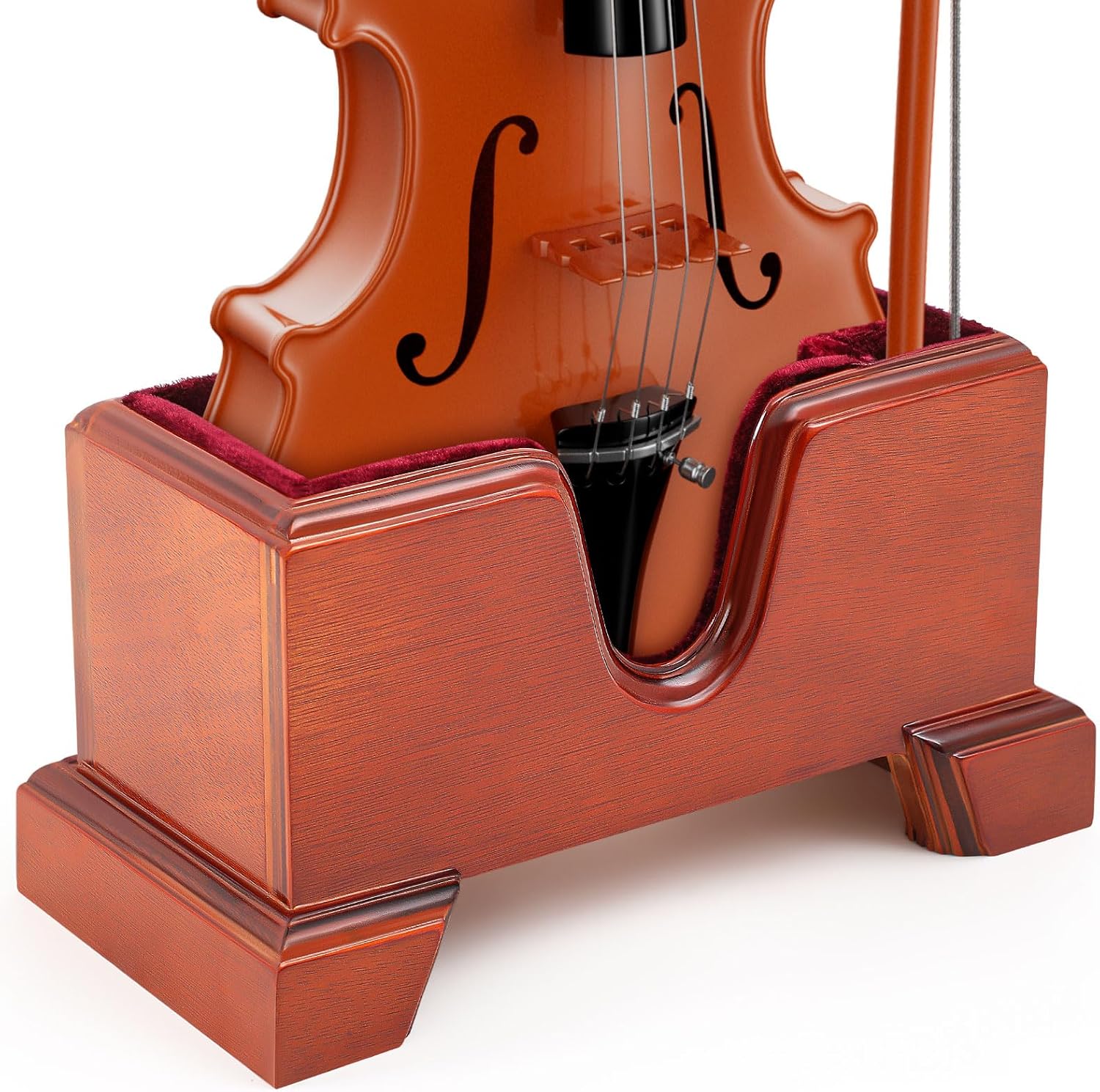 Yinkin Handcrafted Wooden Violin Stand with Bow Holder - Solid Violin Floor Display Stand, Soft Velvet Protection, Elegant Design for Home, Studio or Stage