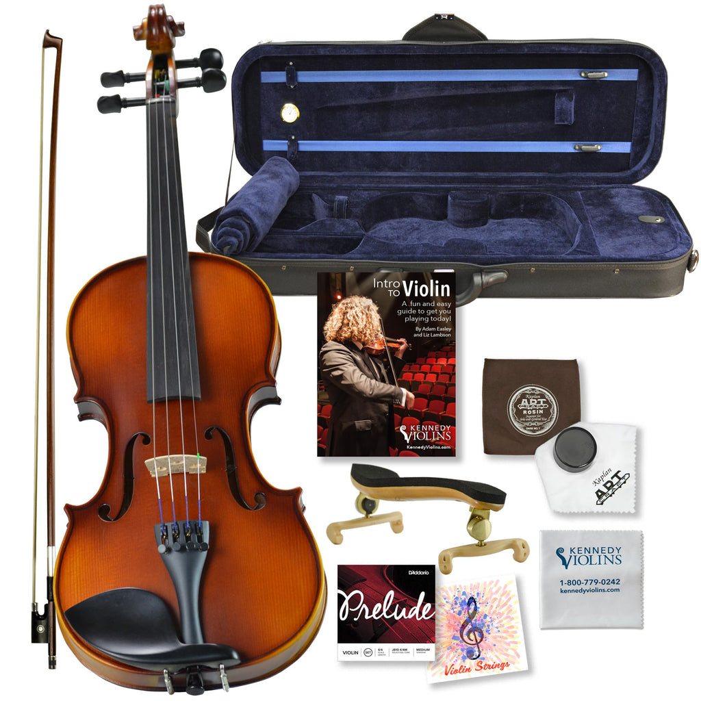 Bunnel Premier Violin Outfit 4/4 Full Size - Carrying Case and Accessories Included - Solid Maple Wood and Ebony Fittings By Kennedy Violins